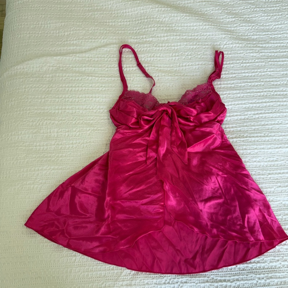 Shirley of Hollywood Fuchsia Satin Lace-Trim Chemise